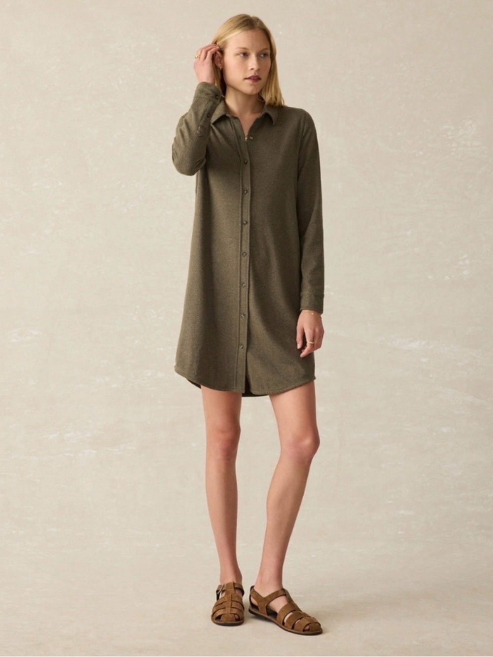 FAHERTY Legend Button Down Sweater Dress Olive Melange Size XS